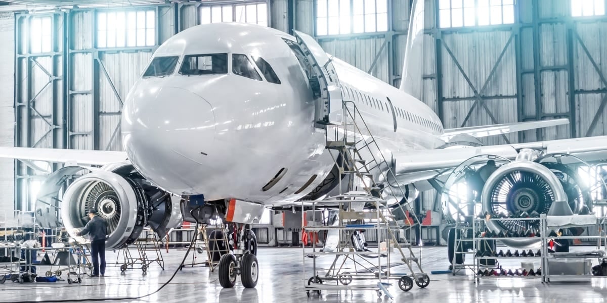 private aeroplane in hangar